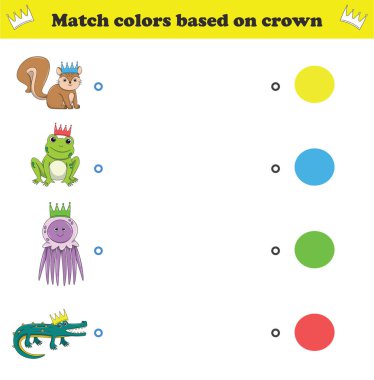 Hayvanın tacının rengine uygun. Renk tanıma için eğitici oyun