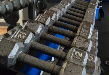 bir raf üzerinde halter