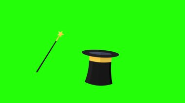 Sihirli şapka, animasyon sihirli şapka göz kırp sihirli numara 4k döngü yeşil ekran croma