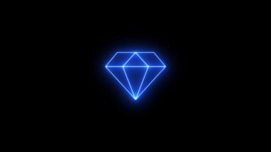 Elmas ikonu neon animasyon elmas simgesi parlayan mavi parlayan 4K döngü