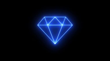 Elmas ikonu neon animasyon elmas simgesi parlayan mavi parlayan 4K döngü