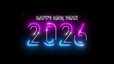 2026 Mutlu yıllar 2026 Neon animasyon arkaplan selamları Mutlu yıllar 2026 havai fişek gösterisi neon mavi metin 4k döngüsü