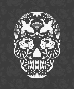 Mexican sugar skull poster or t-shirt print with flower pattern. clipart