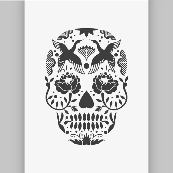 Poster oder T-Shirt mit mexikanischem Zuckerschädel-Print. — Stockvektor