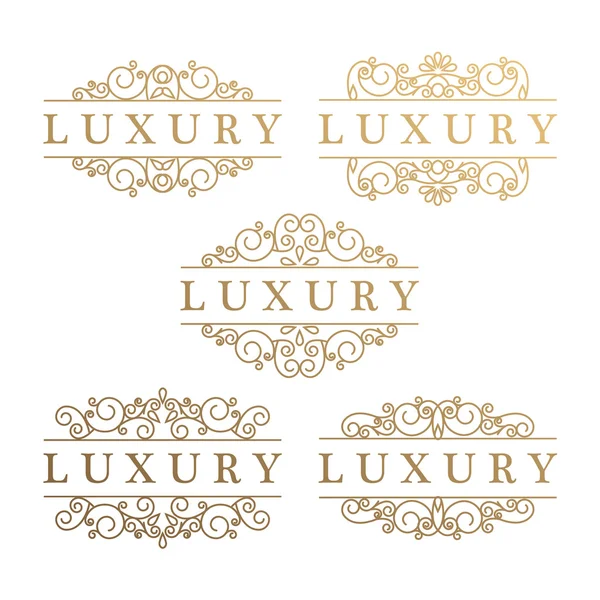 Set of vector vintage luxury logo templates with flourishes elegant calligraphic ornamental design elements — Stock Vector