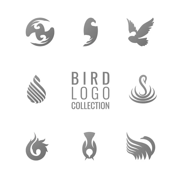 Conjunto de varios símbolos de aves y elementos de diseño del logotipo — Vector de stock