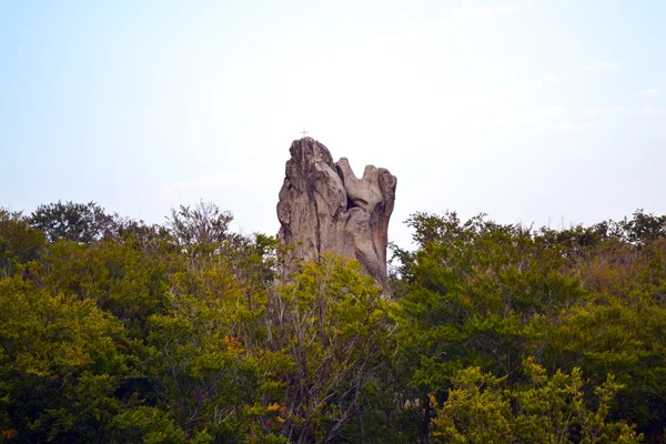 Kayalar, gökten, dağlar bir orman