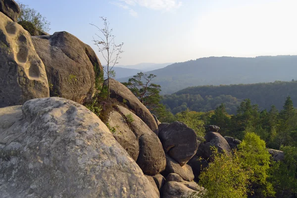 Kayalar, gökten, dağlar bir orman