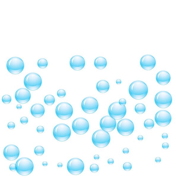 Translucent bubbles or water drops of different sizes in blue colors. Vector illustration