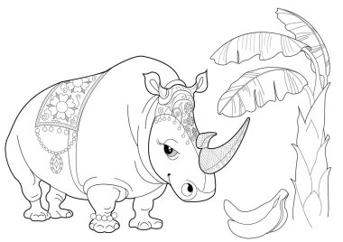 Sanat Terapisi Renk Sayfaları. Afrika 'nın hayvanları ve çiçekleri. Şirin gergedanlar. Renkli sayfalarla dolu bir dünya turu ile rahatlatıcı ve eğitici bir yolculuk.