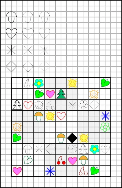 Halaman pendidikan pada kertas persegi dengan logika teka-teki Sudoku . - Stok Vektor
