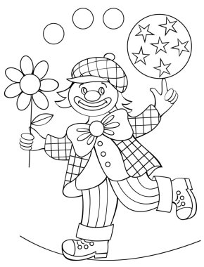 Page with black and white drawing of clown for coloring. vector Page with black and white drawing of clown for coloring. vector