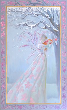 Winter suite.  Oil painting on wood. clipart