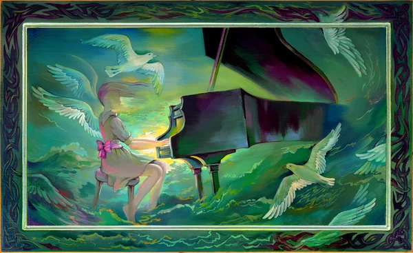 Concierto para Orquesta y Mar. pintura al óleo sobre madera . — Foto de Stock