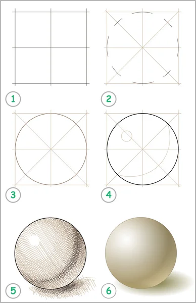 Pagina mostra come imparare passo dopo passo a disegnare una palla . — Vettoriale Stock