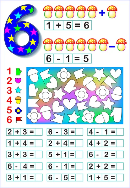 Página educativa para niños con número 6 . — Vector de stock