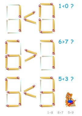 Mantık bulmaca. Her görevi eşitsizlikler doğru yapmak 1 kibrit çöpü ekleyin.