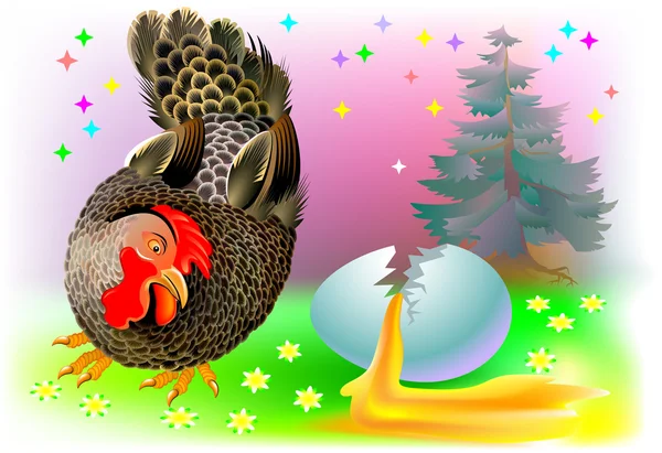Triste gallina mirando huevo agrietado . — Archivo Imágenes Vectoriales