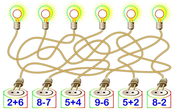 子供のための練習は、例を解決する対応するランプに答えを書き込む必要があります。. — ストックベクタ