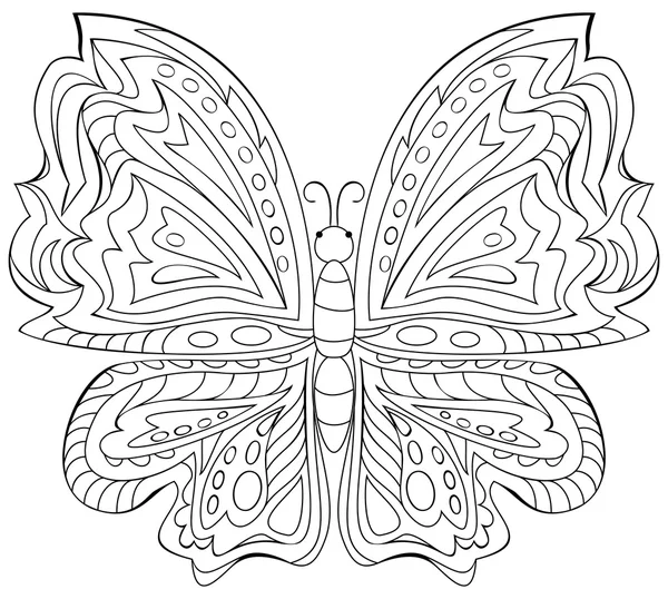 Svartvit illustration av fjäril för färgläggning. — Stock vektor