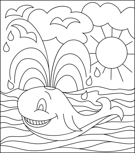 Black and white illustration of whale for coloring. — Stock Vector