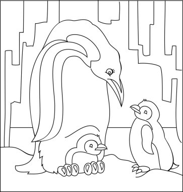 Penguenler boyama resmi siyah ve beyaz.