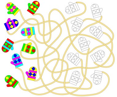 Çocuklar için egzersiz - çifti her mitten için bulmak ve ilgili süsleme boya. 