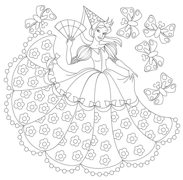 Ilustración en blanco y negro de la princesa para colorear . — Archivo Imágenes Vectoriales