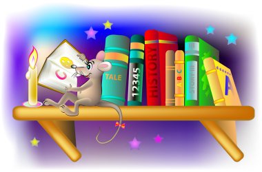Mutlu fare gönüllülük a kitap geceleri, vektör karikatür resim çizimi.