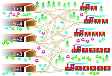 Exercises for children - need to find the garage for each train and draw the lines on relevant railways.