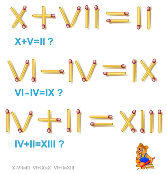 Puzzle logique. Dans chaque tâche déplacer 1 allumette pour rendre les équations correctes . — Image vectorielle