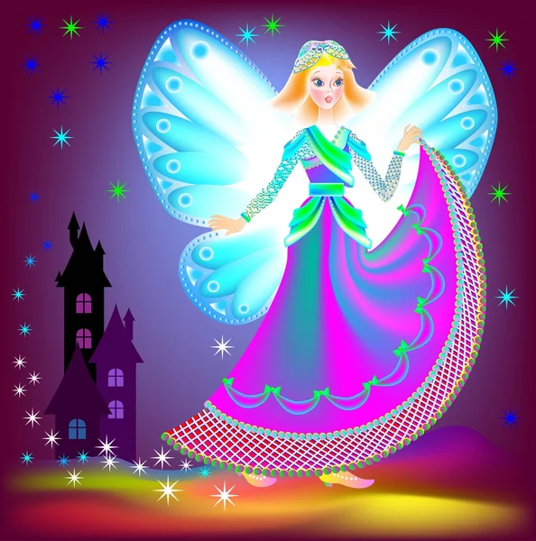 夜間で夢見ている美しい妖精のイラスト. — ストックベクタ