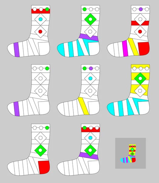 Вправи для маленьких дітей - потрібно пофарбувати всі шкарпетки в однакові кольори . — стоковий вектор