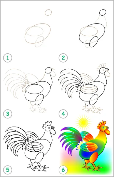 ページは、コックを描画するステップバイ ステップで学ぶ方法を示しています。. — ストックベクタ