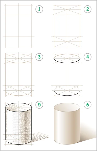 Σελίδα δείχνει πώς να μάθετε βήμα-βήμα να επιστήσω κύλινδρο. — Διανυσματικό Αρχείο