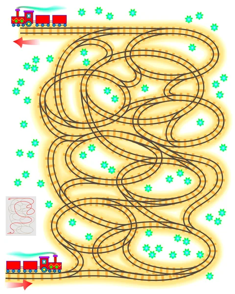 Logic puzzle with labyrinth - need to find the way for train from beginning to end. — Stock vektor