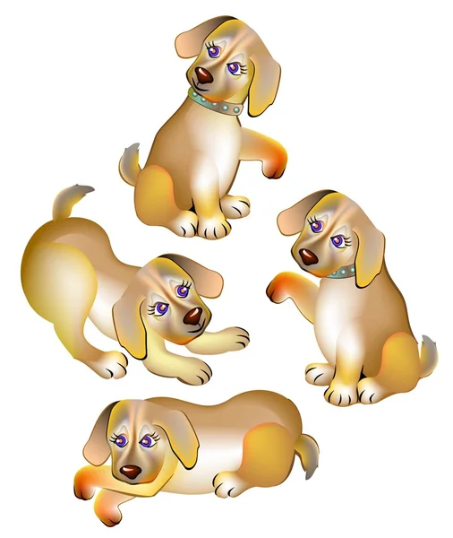 Illustrazione di quattro cuccioli divertenti che giocano . — Vettoriale Stock