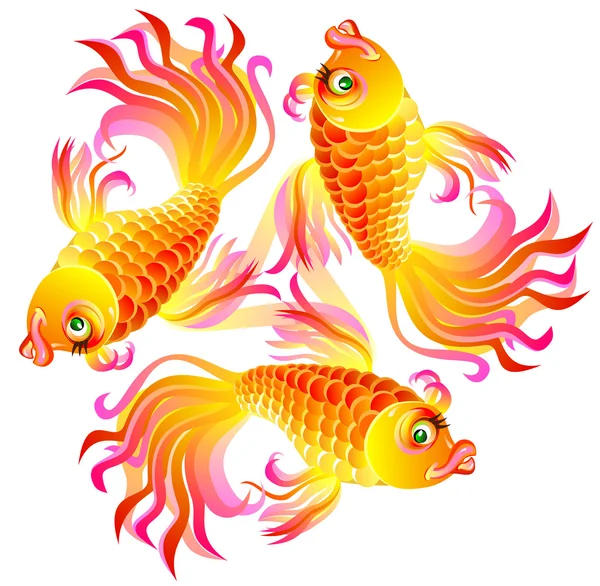 Illustration of three fishes playing. — Stock Vector