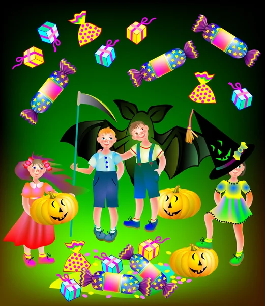 Illustration d'enfants heureux célébrant Halloween . — Image vectorielle