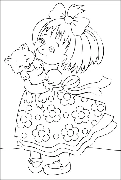 Page with black and white illustration of little girl for coloring. Stock Illustration