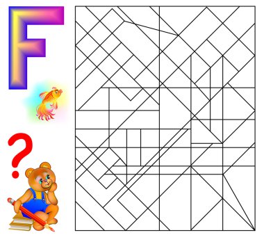 Eğitim İngilizce için F harfi olan eğitim sayfası. Bulmak ve 5 harf F boya. 