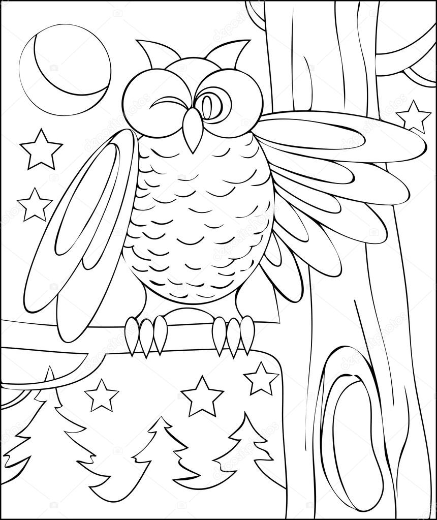 Strona Z Czarno Białych Ilustracji Sowa Do Kolorowania