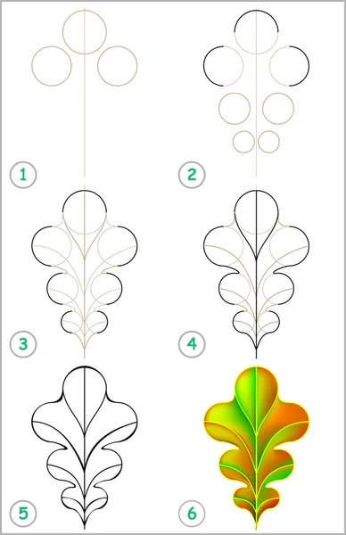 La page montre comment apprendre étape par étape à dessiner une feuille de chêne . — Image vectorielle