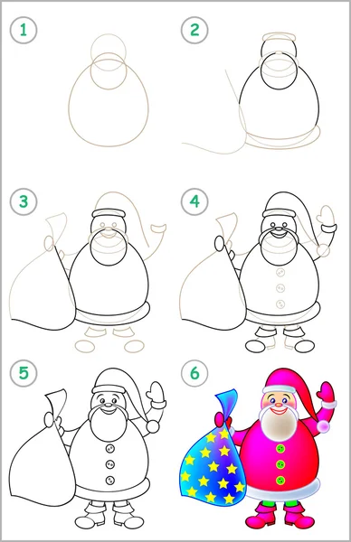 Сторінка показує, як крок за кроком навчитися малювати Санта Клауса. — стоковий вектор