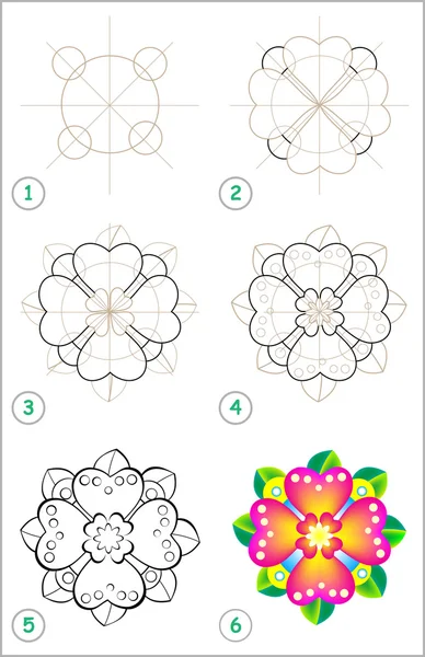 Page montre comment apprendre étape par étape pour dessiner une fleur . — Image vectorielle