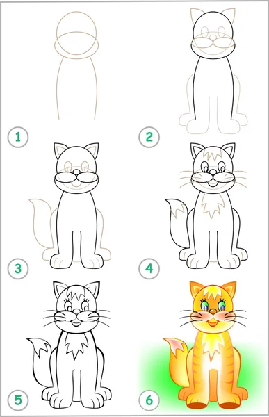 Page shows how to learn step by step to draw a kitten. — Stock Vector