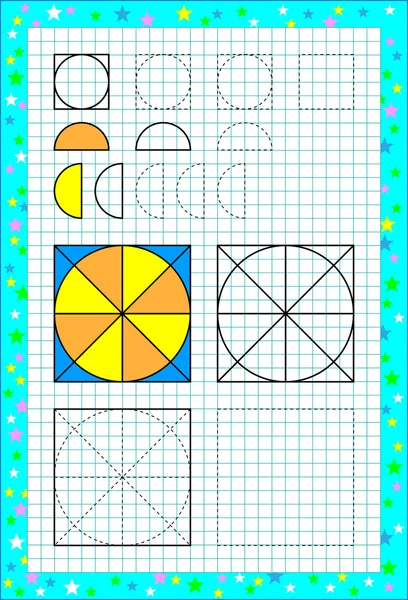 Página con ejercicios para niños pequeños sobre papel cuadrado . — Archivo Imágenes Vectoriales