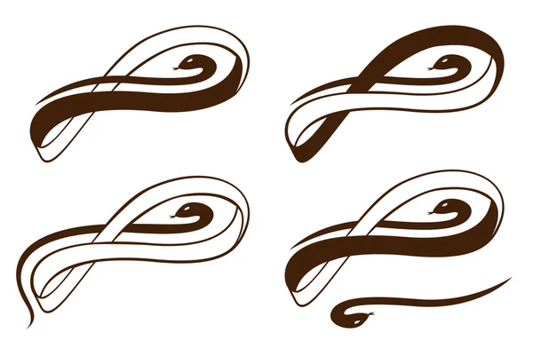 Quattro diversi logotipi di serpenti con nastro, immagine vettoriale . — Vettoriale Stock