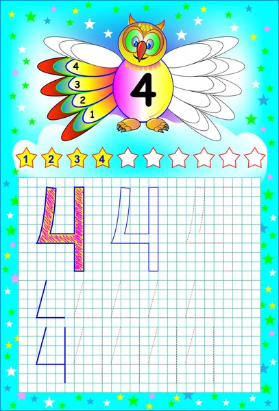 Page éducative pour les enfants avec le numéro 4 . — Image vectorielle