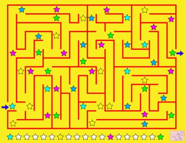 Labirent ile mantık bulmaca. Düzenlilik saygı senin yolda karşılamak yıldız çizgi boyamak. 